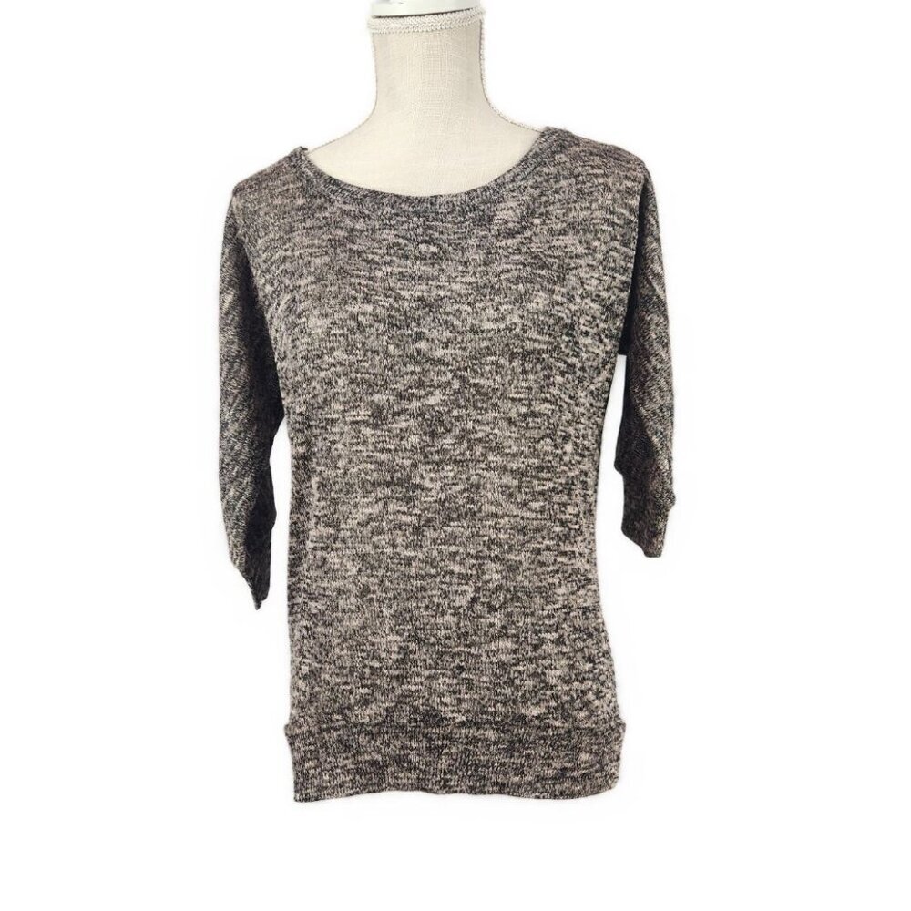 Forever 21 Knit Top Lightweight Women's M Black Cream Sweater Short Sleeve Shirt